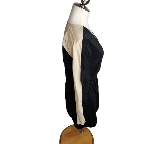 Parker‎ Womens Small 100% Silk Faux Wrap Colorblock Long Sleeve Mini Dress Black - Picture 3 of 8